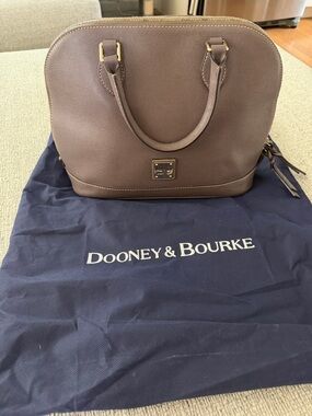 Dooney & Bourke Taupe Saffiano Dome Satchel with Gold Hardware